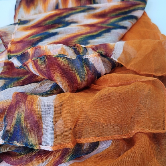 Scarf orange and multicolor Sheer Abstract 68 in x 38 in Colorful - Picture 4 of 4